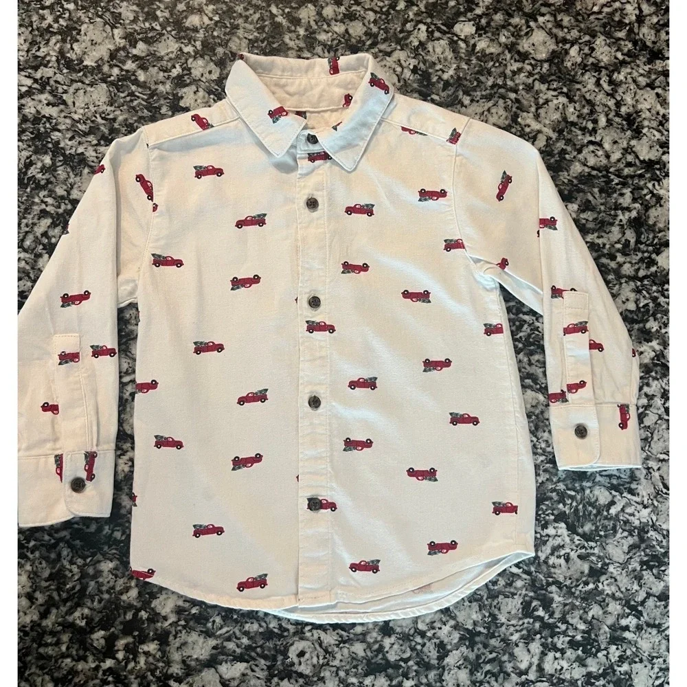 Carters Child of Mine Boys 3T Christmas Red Truck Tree Button Down Shirt (0853)